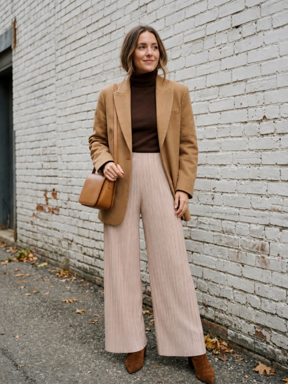 ZARA Light Tan Plissé Wide Leg Pants Medium High Waisted Pleated